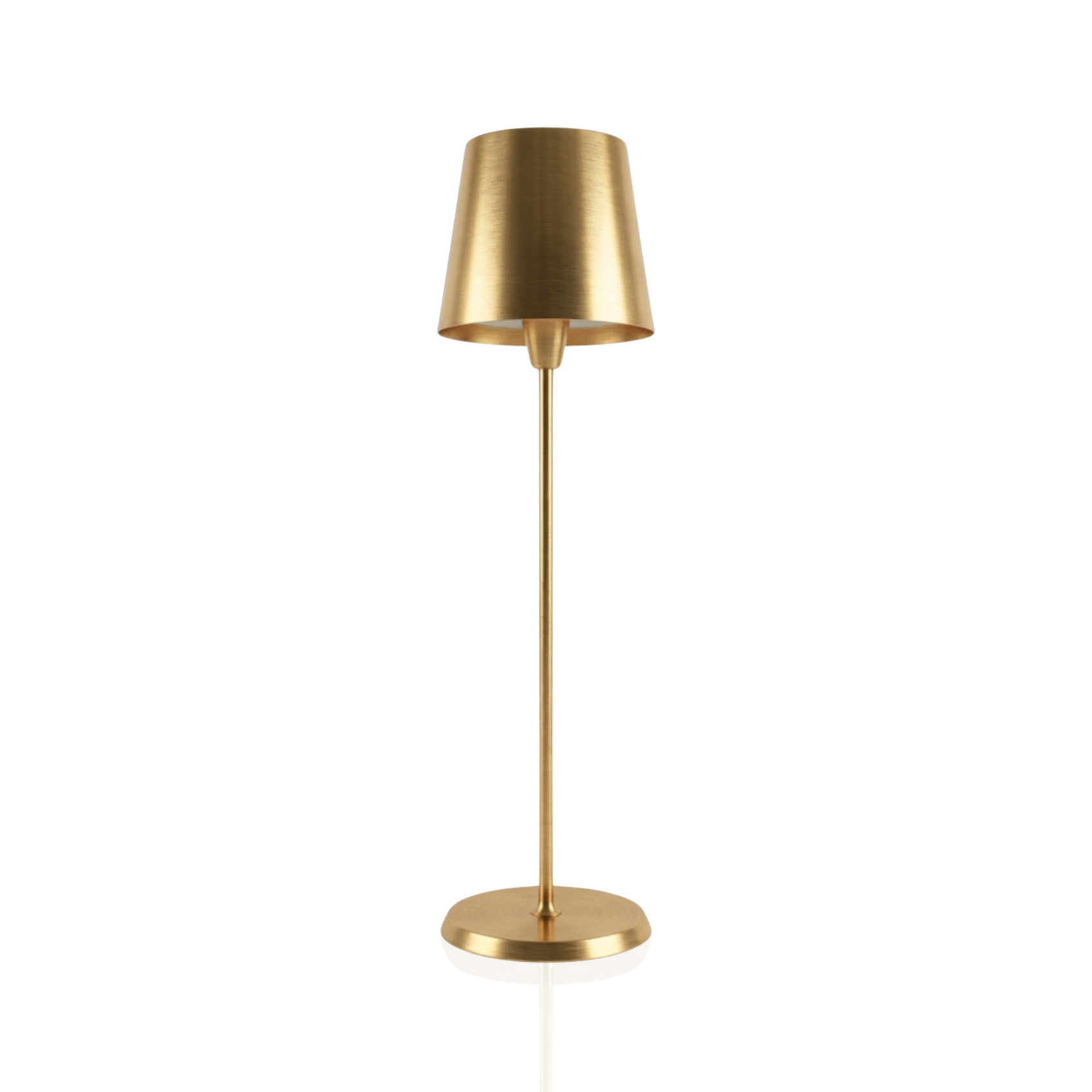Selene - Table Lamp in brushed gold with a sleek design and a round base.